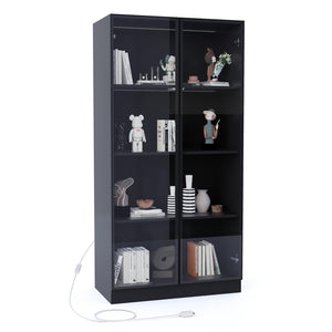 Glass Display Cabinet with LED Lights, Set of 2