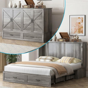 Queen Murphy Cabinet Bed with Tri-Fold Mattress
