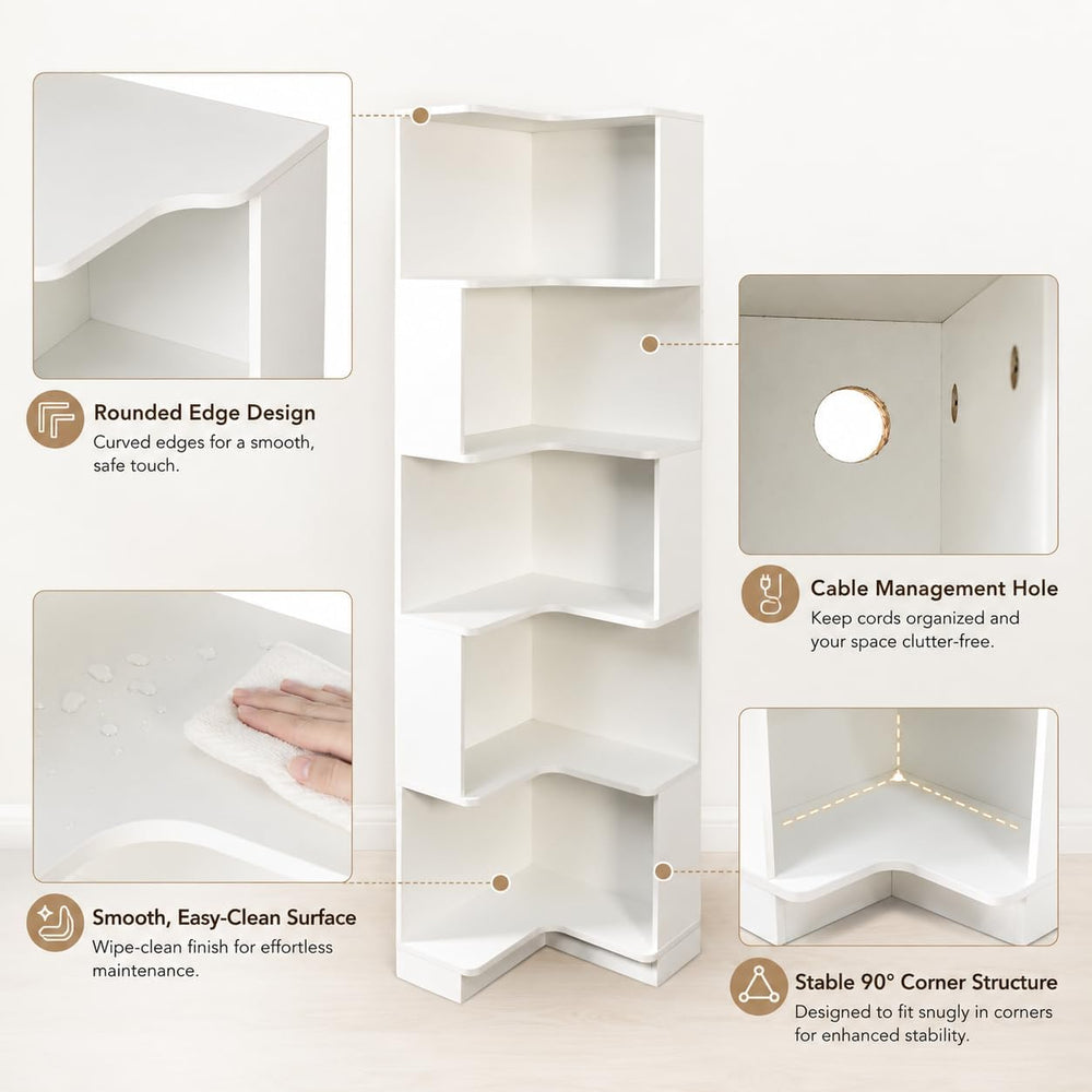6-Tier Corner Bookshelf with LED Lights