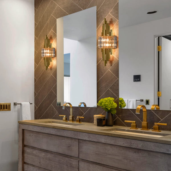 Modern Crystal Wall Sconce 2-Light Gold
