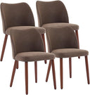 Upholstered Linen Dining Chair Set of 4 with Wood Legs & Wing Backrest