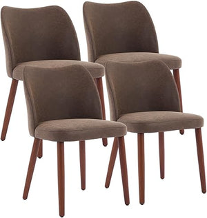 Upholstered Linen Dining Chair Set of 4 with Wood Legs & Wing Backrest