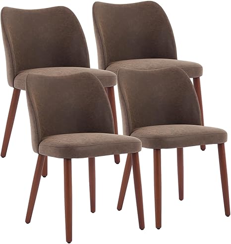 Upholstered Linen Dining Chair Set of 4 with Wood Legs & Wing Backrest