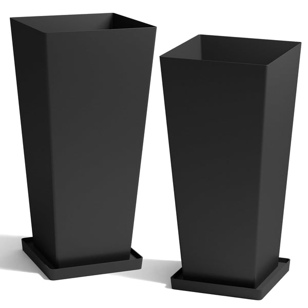 Large 28-Inch Tall Planters Set of 2 with Drainage Hole and Tray