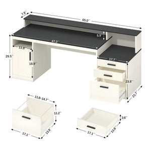 65 Inch Computer Desk with File Cabinet, Storage Shelves & Monitor Stand