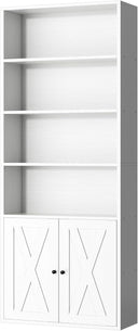 6-Shelf Bookcase with Doors – Metal & Wood Display Storage Shelf