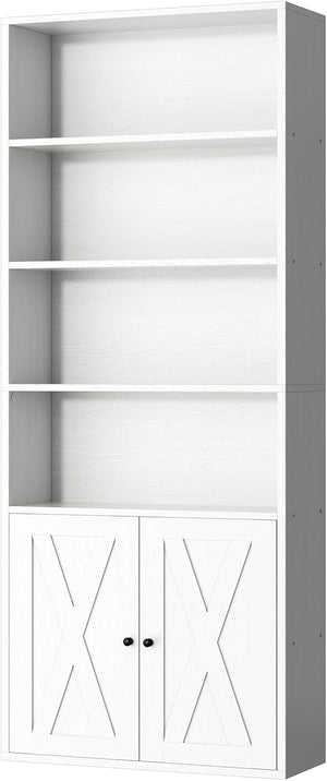 6-Shelf Bookcase with Doors – Metal & Wood Display Storage Shelf
