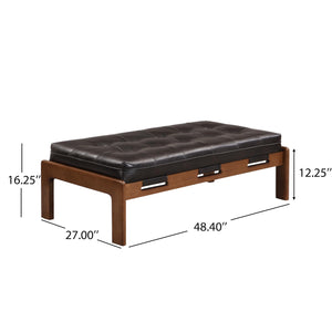 Rectangular Faux Leather Tufted Ottoman