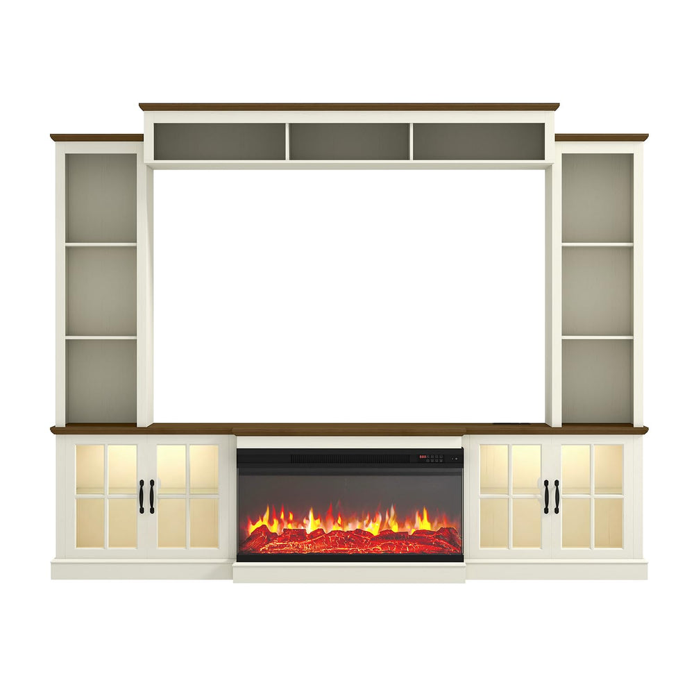 98" Farmhouse Entertainment Center with Fireplace, TV Stand & Barn Doors