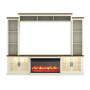 98" Farmhouse Entertainment Center with Fireplace, TV Stand & Barn Doors