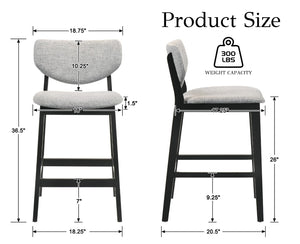 Counter Height Bar Stools with Backs — Farmhouse Linen Upholstered, Grey (Set Options)