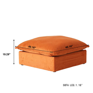 Square Ottoman Footstool with Removable Cover – Hemp Velvet, Orange