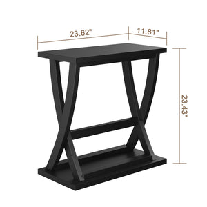 Black End Tables Set of 2 with X-Leg Design & Storage Shelf