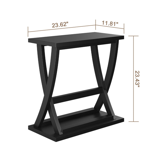 Black End Tables Set of 2 with X-Leg Design & Storage Shelf
