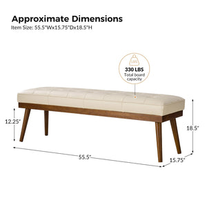 55.5" Button-Tufted Genuine Leather Entryway Bench