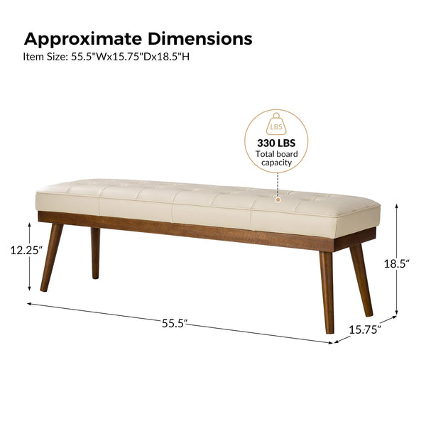 55.5" Button-Tufted Genuine Leather Entryway Bench