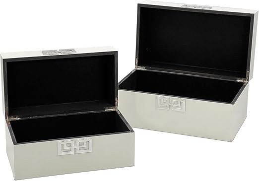 Decorative Wooden Storage Box Set with Hinged Lid — Set of 2