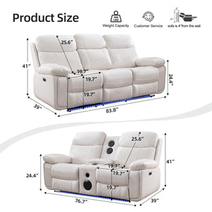 Power Reclining Sofa Set with LED & Speakers