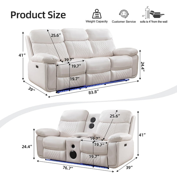 Power Reclining Sofa Set with LED & Speakers