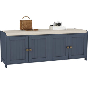 48.4" Shoe Storage Bench with Cushion & 4 Doors — Blue