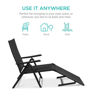 Set of 2 Adjustable Outdoor Chaise Lounge Chairs with Steel Frame