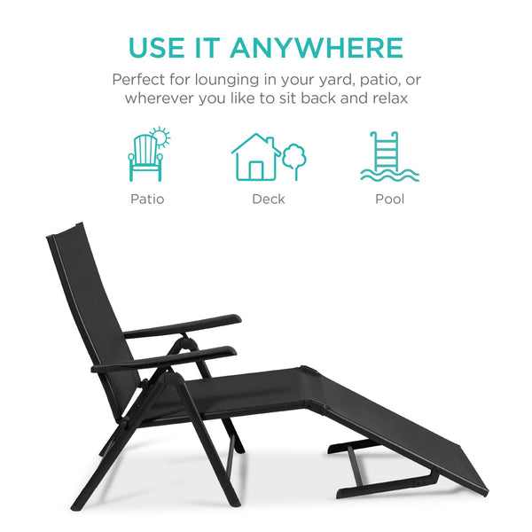 Set of 2 Adjustable Outdoor Chaise Lounge Chairs with Steel Frame