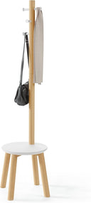 Pillar Coat Rack and Stool with 6 Hooks