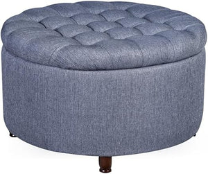 Round Storage Ottoman with Lift-Off Lid – 28 Inch