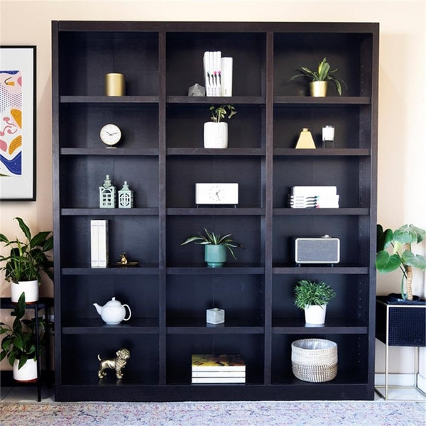 84" Triple Wide Wood Bookcase – Espresso