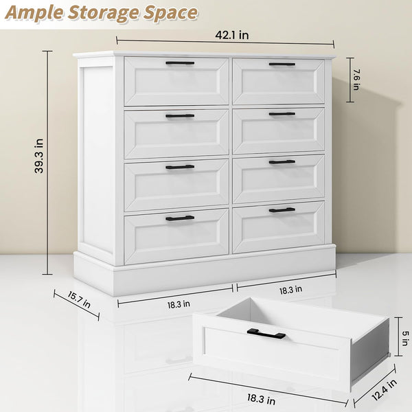 White Wood Dresser with Drawers – Chest of Drawers for Bedroom