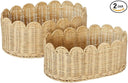 BEBE BASK Premium Scalloped Basket Set Of 2 - Scallop Basket - 16 x 10 x 7 Inch - Hand-Woven Elegant Wicker With Scalloped Edge - Nursery Storage (Mocca)