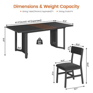 Extendable Dining Table Set with Cushioned Chairs | Seats 4–6