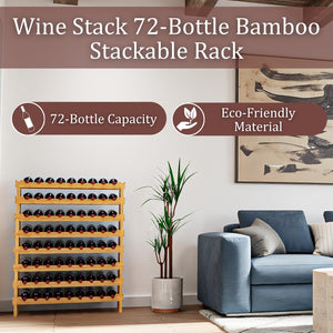 72-Bottle Bamboo Stackable Freestanding Wine Rack