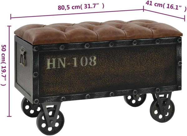 Storage Bench with Castors – Brown Faux Leather