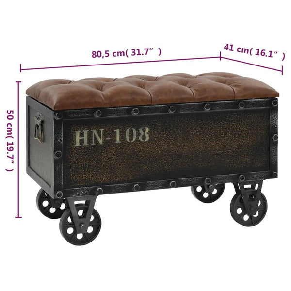 Storage Bench with Castors – Brown Faux Leather
