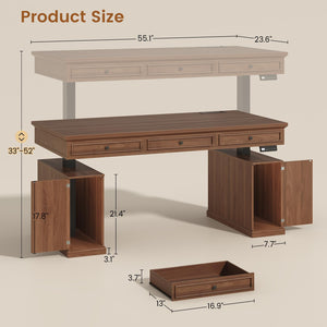 Farmhouse Electric Height-Adjustable Standing Desk with Drawers & Power Outlets