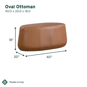 Oval Upholstered Ottoman – 40" Faux Leather
