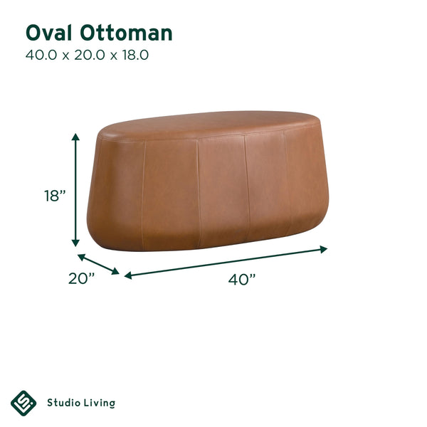 Oval Upholstered Ottoman – 40" Faux Leather