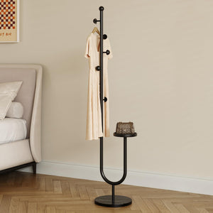 Metal Coat Rack with Marble Base & Storage Tray