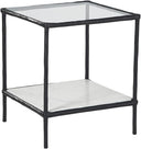 Glass Top Accent Table with Marble Shelf & Metal Frame