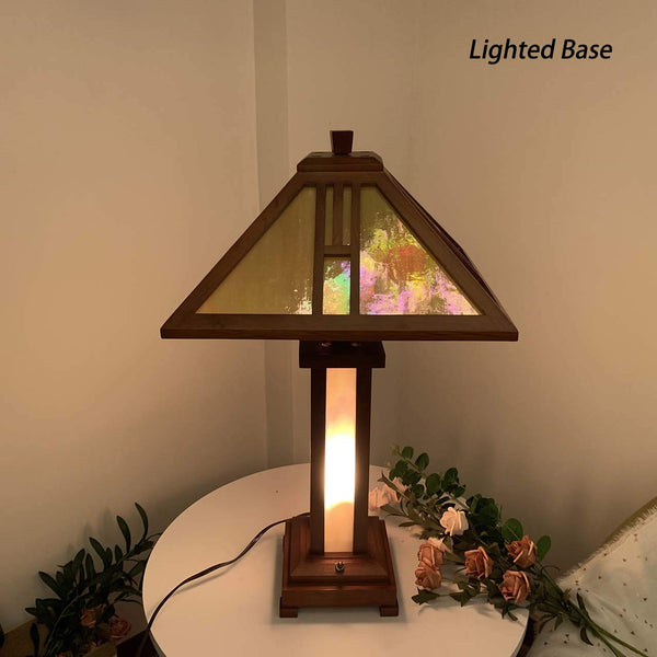 Mission Tiffany Stained Glass Table Lamp with Wooden Base