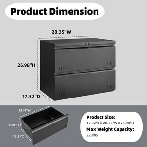 Metal Lateral File Cabinet with Lock – 2-Drawer Home Office Filing Cabinet