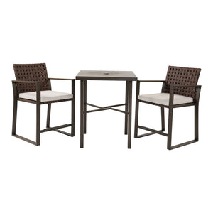 3-Piece Outdoor Counter Height Bar Set with Wicker & Umbrella Hole