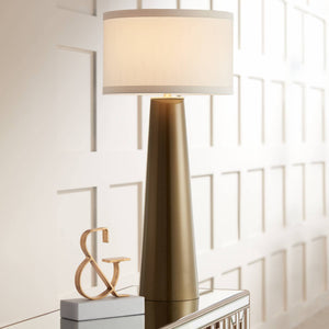 Mid-Century Modern Table Lamps Set of 2 – Dark Gold Glass, Off-White Shade, 36" Tall