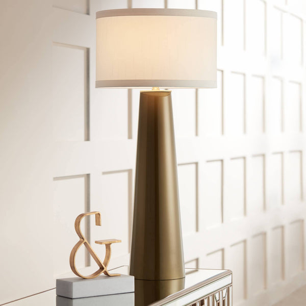 Mid-Century Modern Table Lamps Set of 2 – Dark Gold Glass, Off-White Shade, 36" Tall