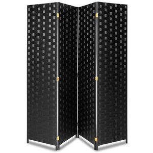 4-Panel Folding Room Divider – Woven Fiber Privacy Screen