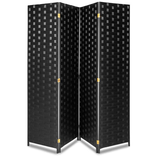 4-Panel Folding Room Divider – Woven Fiber Privacy Screen
