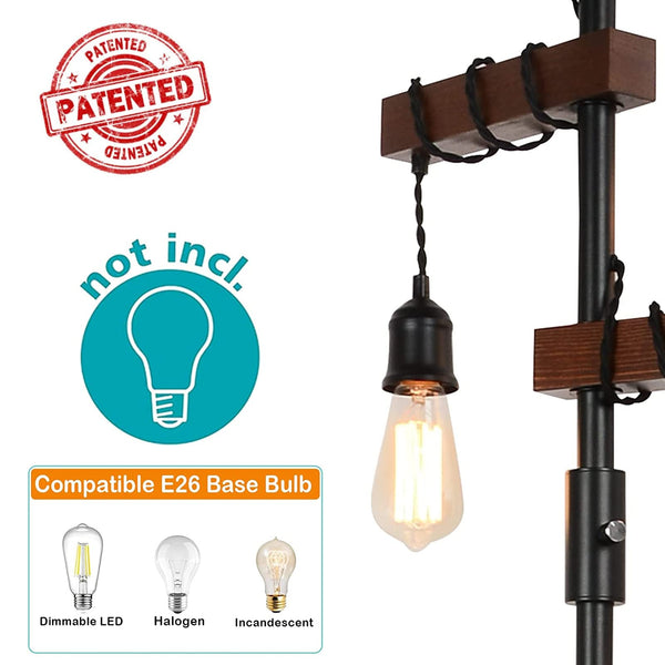 Wood Floor Lamp with Dimmable 3-Head Design