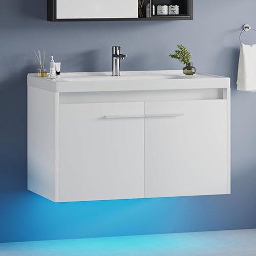 31" Floating Bathroom Vanity with LED Light & Ceramic Sink