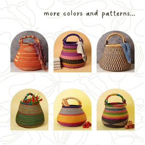Handwoven Bolga Pot Basket with Handle – 16 Inch Wide Storage Basket
